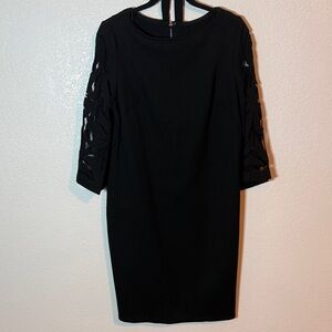 Vintage Abella Paris Black Shift Dress Mesh Appliqué Sleeves Size Large